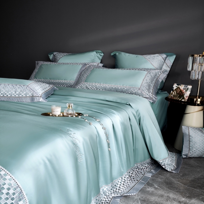 91家纺网 家纺一手货源 找家纺 缔缦 2022新款真丝棉四件套澜庭假日 绿