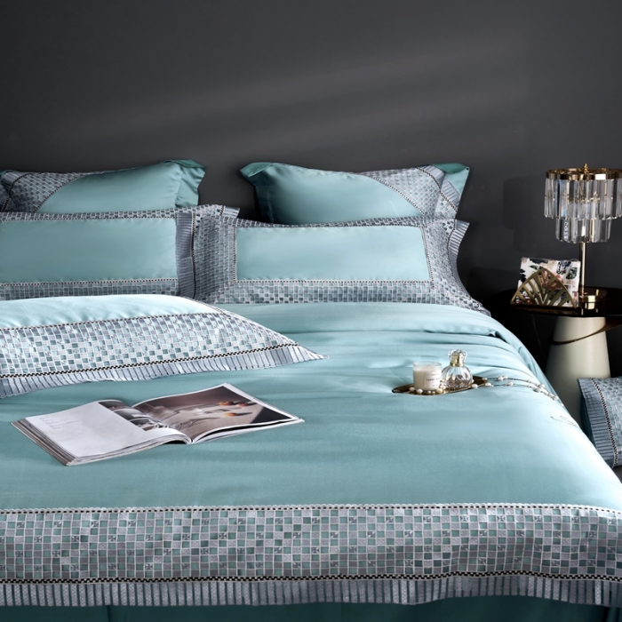 91家纺网 家纺一手货源 找家纺 缔缦 2022新款真丝棉四件套澜庭假日 绿