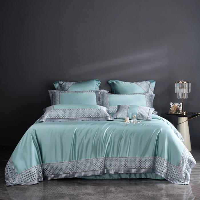 91家纺网 家纺一手货源 找家纺 缔缦 2022新款真丝棉四件套澜庭假日 绿