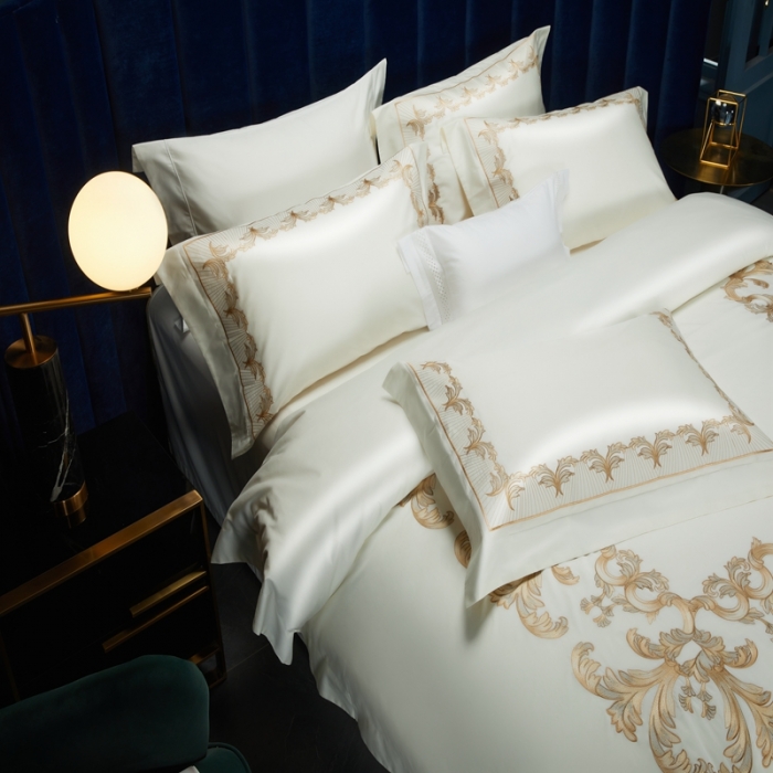 91家纺网 家纺一手货源 找家纺 缔缦 2022新款100s刺绣四件套米兰印象 米白