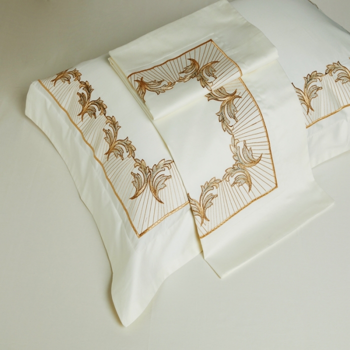 91家纺网 家纺一手货源 找家纺 缔缦 2022新款100s刺绣四件套米兰印象 米白