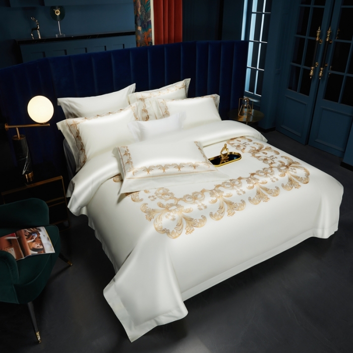 91家纺网 家纺一手货源 找家纺 缔缦 2022新款100s刺绣四件套米兰印象 米白