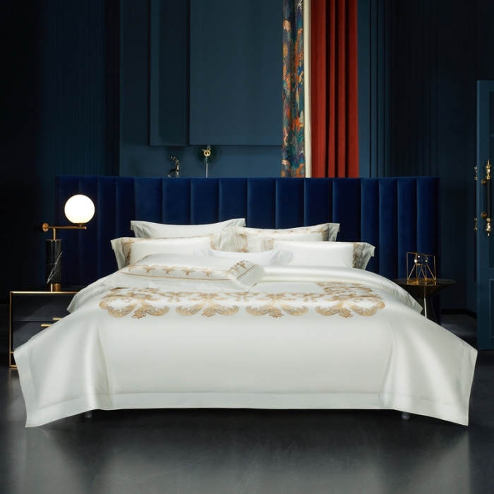 91家纺网 家纺一手货源 找家纺 缔缦 2022新款100s刺绣四件套米兰印象 米白