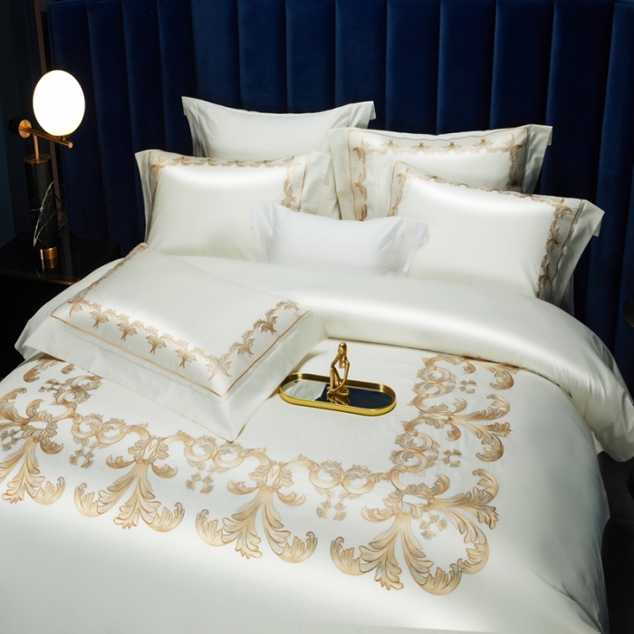 91家纺网 家纺一手货源 找家纺 缔缦 2022新款100s刺绣四件套米兰印象 米白