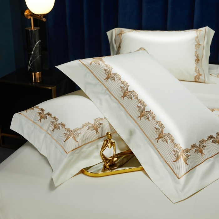 91家纺网 家纺一手货源 找家纺 缔缦 2022新款100s刺绣四件套米兰印象 米白