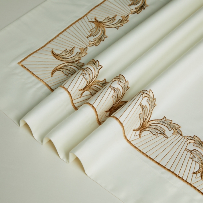 91家纺网 家纺一手货源 找家纺 缔缦 2022新款100s刺绣四件套米兰印象 米白