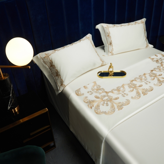 91家纺网 家纺一手货源 找家纺 缔缦 2022新款100s刺绣四件套米兰印象 米白