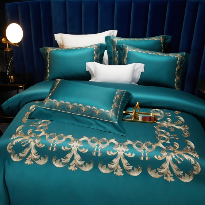 91家纺网 家纺一手货源 找家纺 缔缦 2022新款100s刺绣四件套米兰印象 墨绿