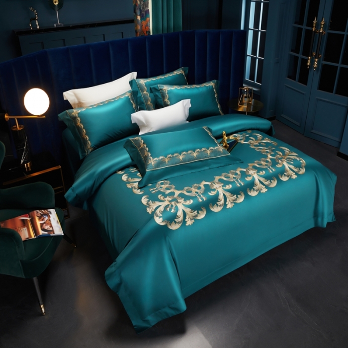 91家纺网 家纺一手货源 找家纺 缔缦 2022新款100s刺绣四件套米兰印象 墨绿