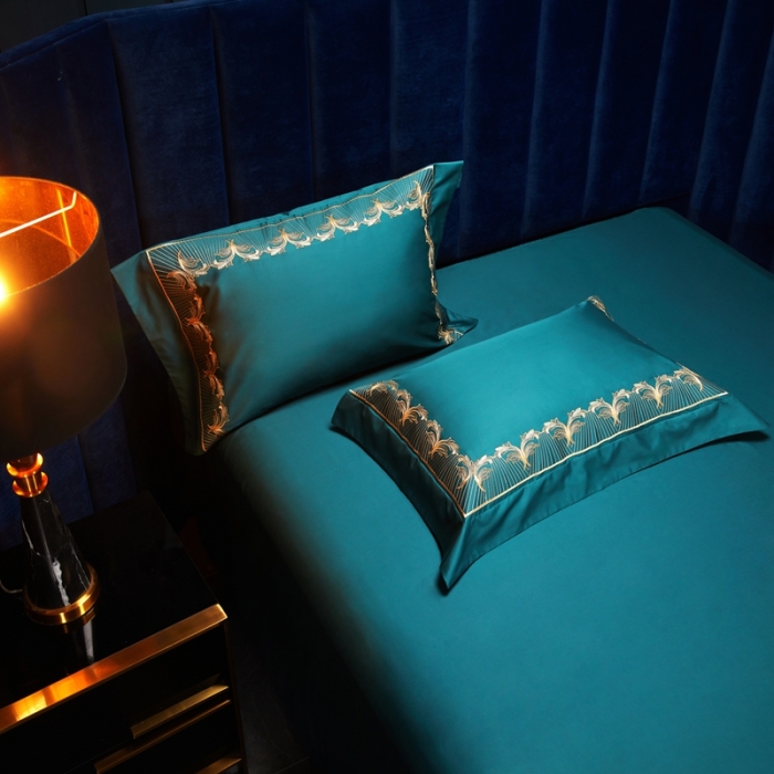 91家纺网 家纺一手货源 找家纺 缔缦 2022新款100s刺绣四件套米兰印象 墨绿