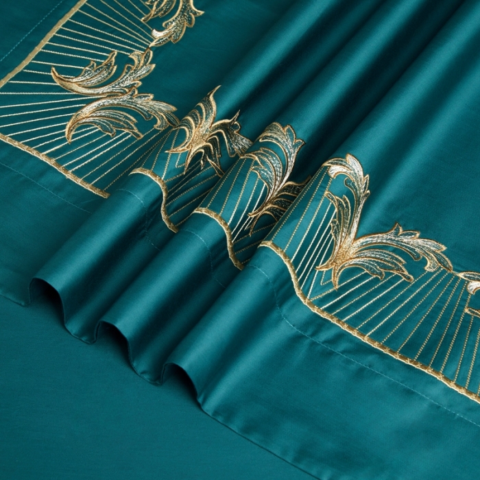 91家纺网 家纺一手货源 找家纺 缔缦 2022新款100s刺绣四件套米兰印象 墨绿