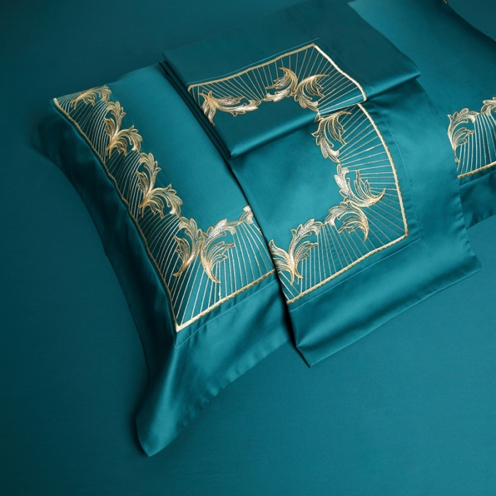 91家纺网 家纺一手货源 找家纺 缔缦 2022新款100s刺绣四件套米兰印象 墨绿