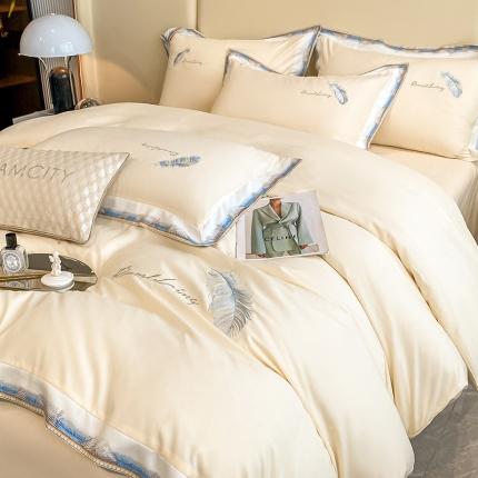 花愿2023新款加密水洗棉刺绣四件套 奶昔白