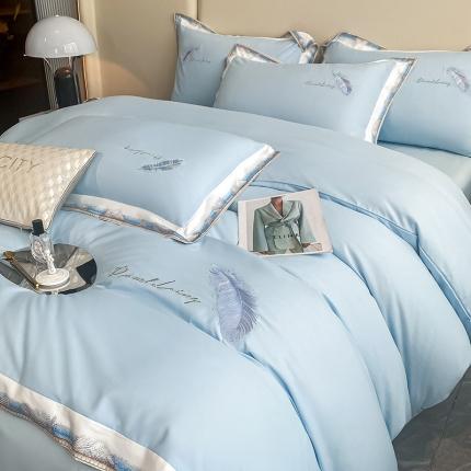 花愿2023新款加密水洗棉刺绣四件套 天空蓝