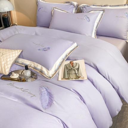 花愿2023新款加密水洗棉刺绣四件套 蔷薇紫