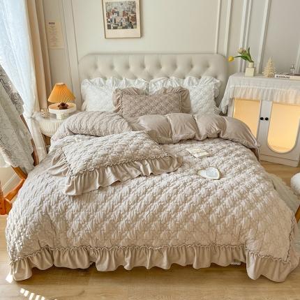 91家纺网 家纺一手货源 找家纺 惯盈家纺 2022新款雪芙系列高克重水晶宝宝绒四件套 卡其