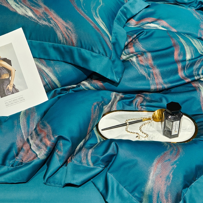 91家纺网 家纺一手货源 找家纺 宅家居140支色织提花高定长绒棉四件套-奢华系列奥维斯-宝蓝