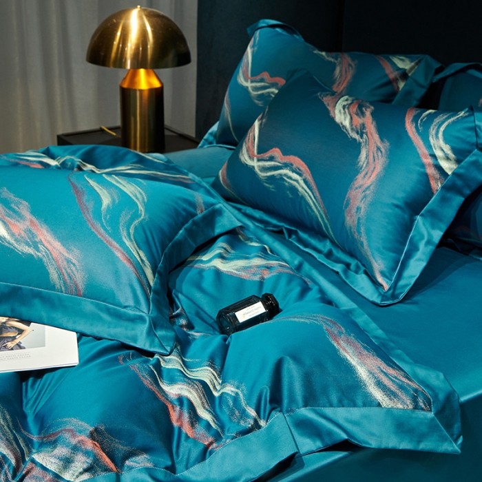 91家纺网 家纺一手货源 找家纺 宅家居140支色织提花高定长绒棉四件套-奢华系列奥维斯-宝蓝