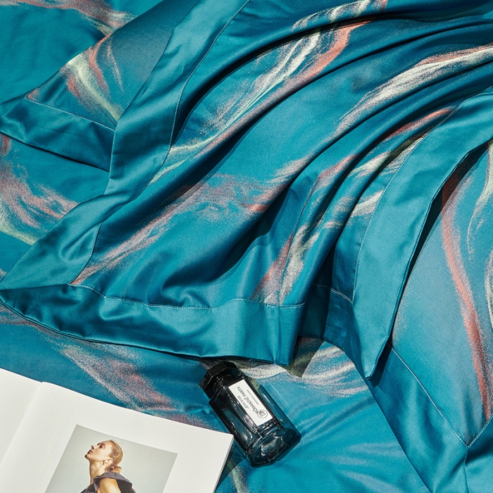 91家纺网 家纺一手货源 找家纺 宅家居140支色织提花高定长绒棉四件套-奢华系列奥维斯-宝蓝