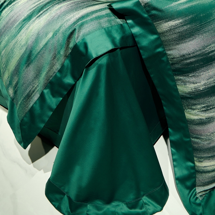 91家纺网 家纺一手货源 找家纺 宅家居140支色织提花高定长绒棉四件套-奢华系列 极光-墨绿