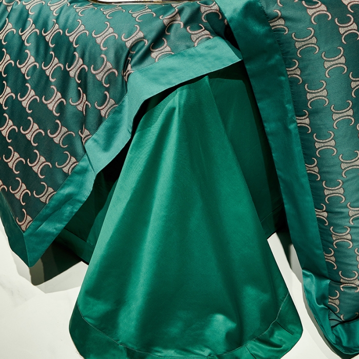 91家纺网 家纺一手货源 找家纺 宅家居140支色织提花高定长绒棉四件套-奢华系列 赛琳-墨绿