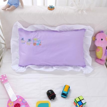蒂优娜全棉13372儿童卡通小刺绣幼儿园纯棉小枕头罩小火车紫