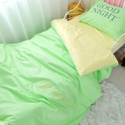 蒂优娜13372双拼印绣纯色全棉单人床单式上下床宿学生三件套 罗曼蒂克绿+黄