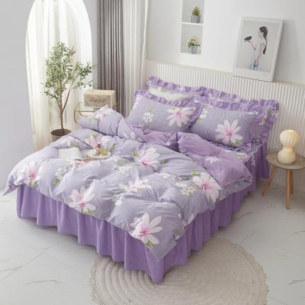 91家纺网 家纺一手货源 找家纺 （总）2022新款40s全棉夹棉床裙四件套 （配双针被套）