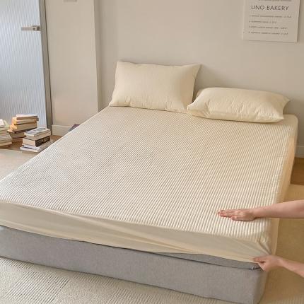 91家纺网 家纺一手货源 找家纺 全棉竖条纹夹棉床笠绗缝加厚抑菌填充单品床垫保护套简约