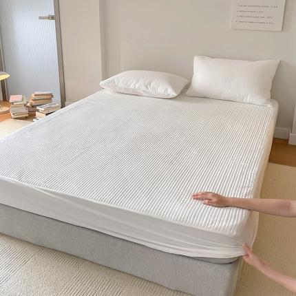 全棉竖条纹夹棉床笠绗缝加厚抑菌填充单品床垫保护套简约