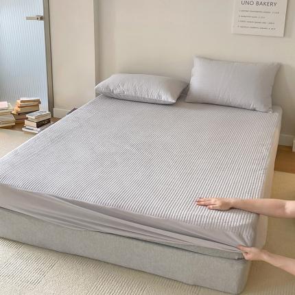 全棉竖条纹夹棉床笠绗缝加厚抑菌填充单品床垫保护套简约