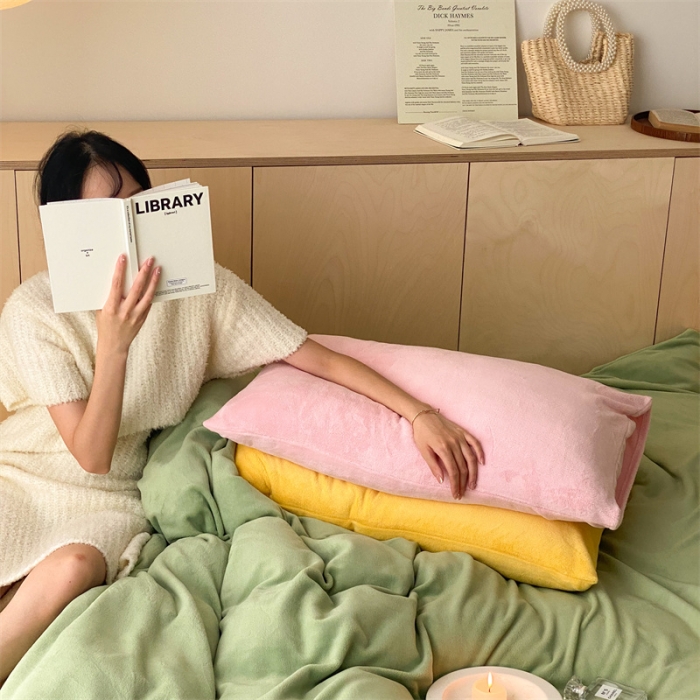 91家纺网 家纺一手货源 找家纺 时光里2022新款纯色混搭18色系列四件套 豆绿配黄粉黄