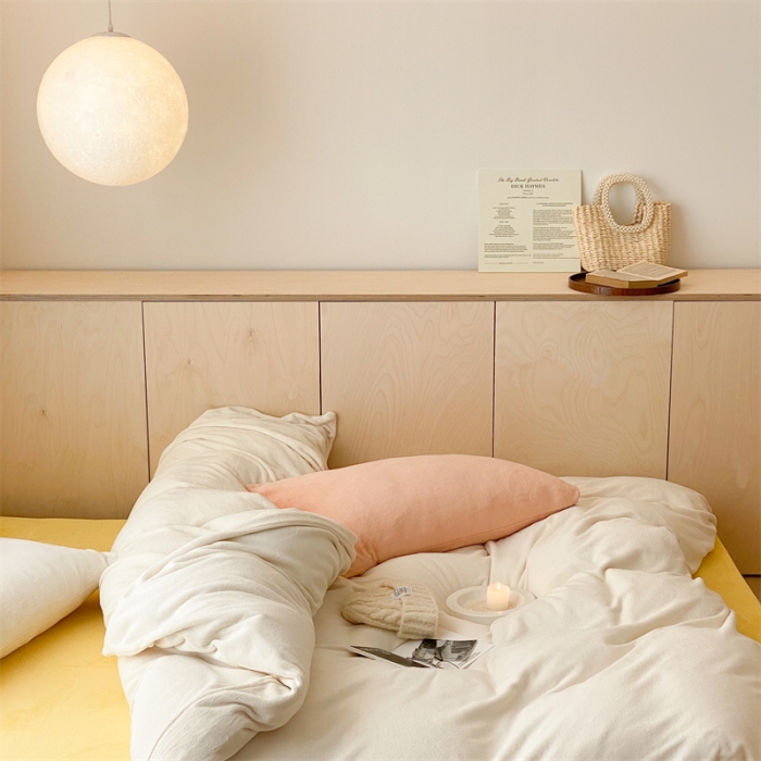 91家纺网 家纺一手货源 找家纺 时光里2022新款纯色混搭18色系列四件套 奶白配黄玉白