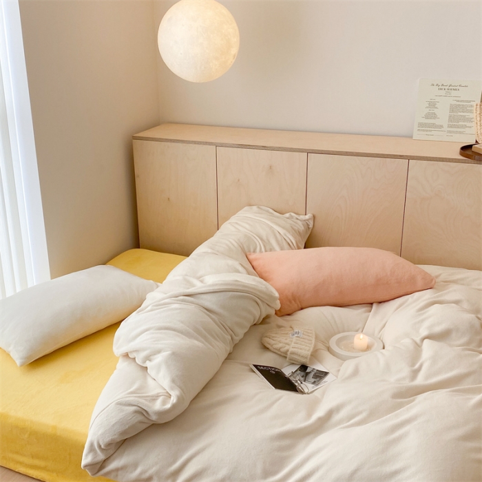 91家纺网 家纺一手货源 找家纺 时光里2022新款纯色混搭18色系列四件套 奶白配黄玉白