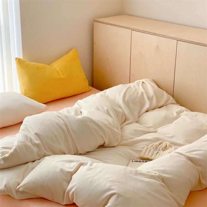 91家纺网 家纺一手货源 找家纺 时光里2022新款纯色混搭18色系列四件套 奶白配玉黄白