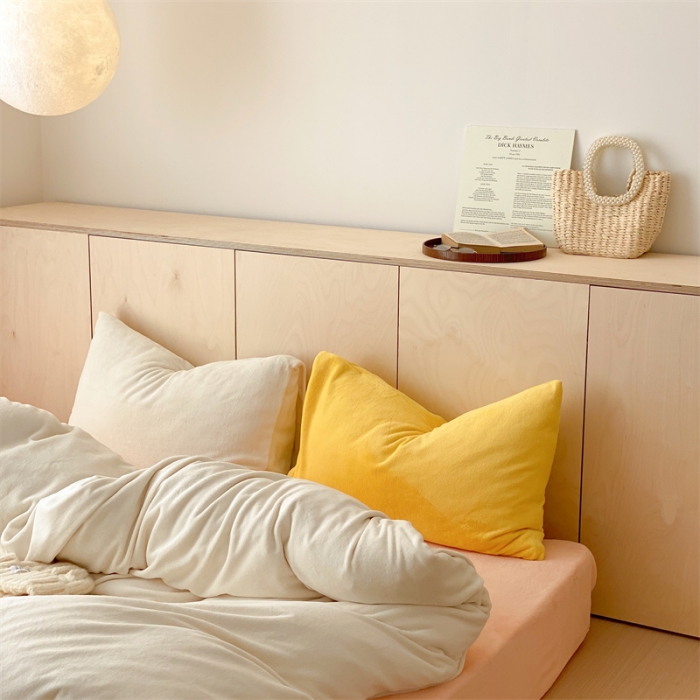 91家纺网 家纺一手货源 找家纺 时光里2022新款纯色混搭18色系列四件套 奶白配玉黄白