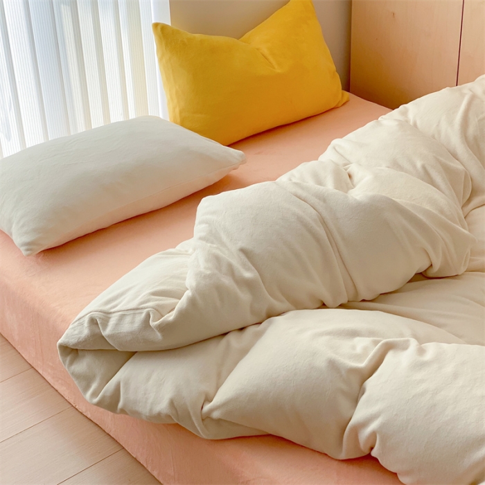 91家纺网 家纺一手货源 找家纺 时光里2022新款纯色混搭18色系列四件套 奶白配玉黄白