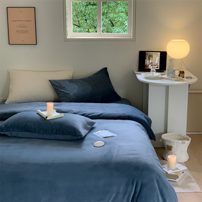 91家纺网 家纺一手货源 找家纺 时光里2022新款纯色12色系列四件套 蓝灰