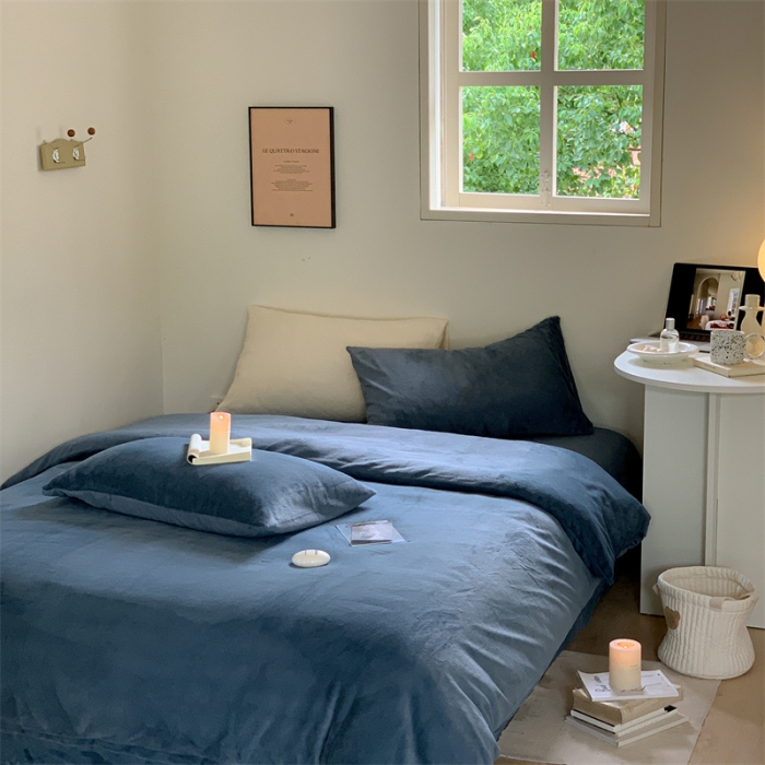 91家纺网 家纺一手货源 找家纺 时光里2022新款纯色12色系列四件套 蓝灰