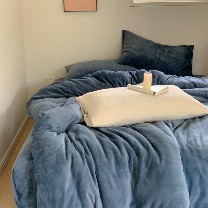 91家纺网 家纺一手货源 找家纺 时光里2022新款纯色12色系列四件套 蓝灰