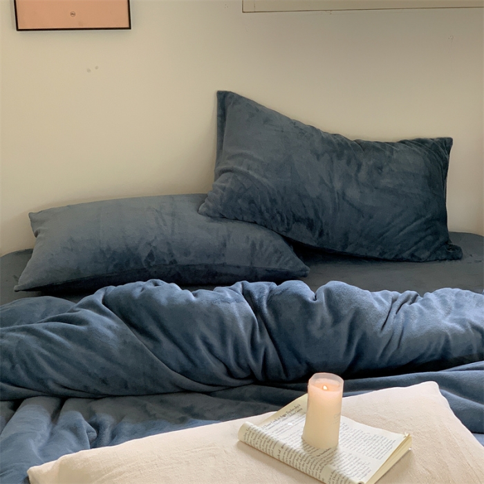 91家纺网 家纺一手货源 找家纺 时光里2022新款纯色12色系列四件套 蓝灰