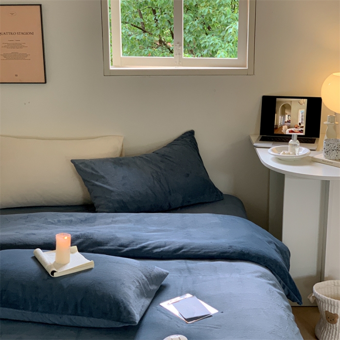 91家纺网 家纺一手货源 找家纺 时光里2022新款纯色12色系列四件套 蓝灰