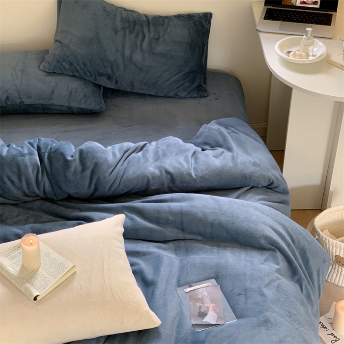 91家纺网 家纺一手货源 找家纺 时光里2022新款纯色12色系列四件套 蓝灰