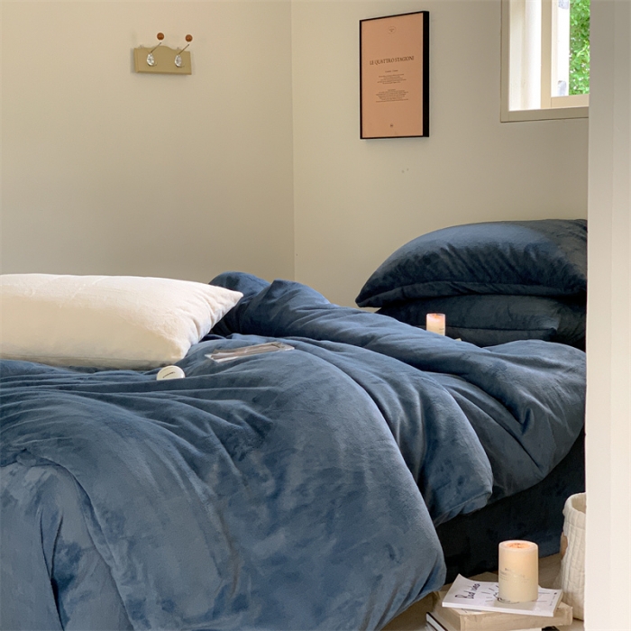 91家纺网 家纺一手货源 找家纺 时光里2022新款纯色12色系列四件套 蓝灰