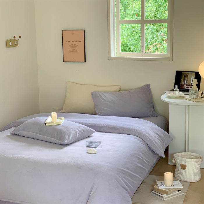 91家纺网 家纺一手货源 找家纺 时光里2022新款纯色12色系列四件套 千黛紫