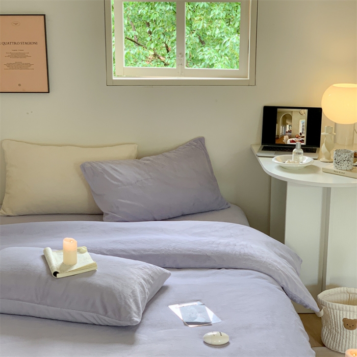 91家纺网 家纺一手货源 找家纺 时光里2022新款纯色12色系列四件套 千黛紫