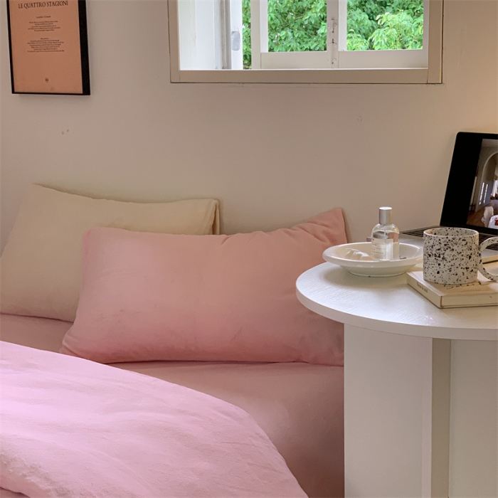 91家纺网 家纺一手货源 找家纺 时光里2022新款纯色12色系列四件套 樱花粉