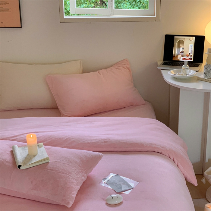 91家纺网 家纺一手货源 找家纺 时光里2022新款纯色12色系列四件套 樱花粉