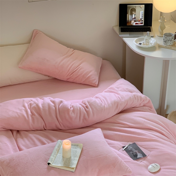 91家纺网 家纺一手货源 找家纺 时光里2022新款纯色12色系列四件套 樱花粉