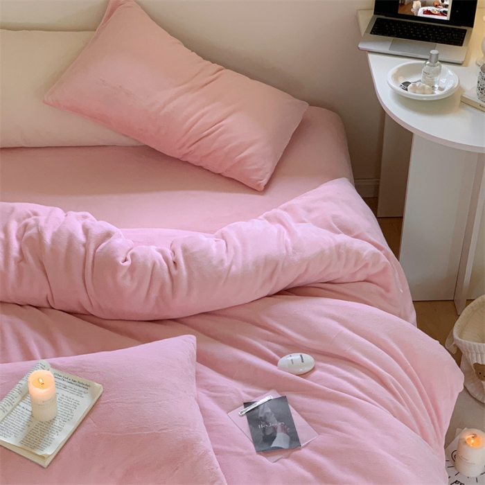 91家纺网 家纺一手货源 找家纺 时光里2022新款纯色12色系列四件套 樱花粉